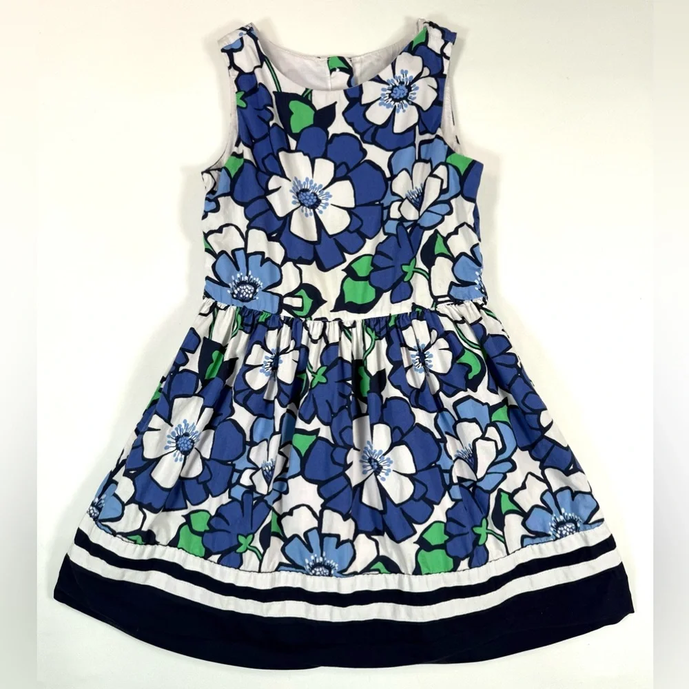 GYMBOREE Girls Brilliant Blue Floral Border Dress 7 2016 Sleeveless Twirl Garden